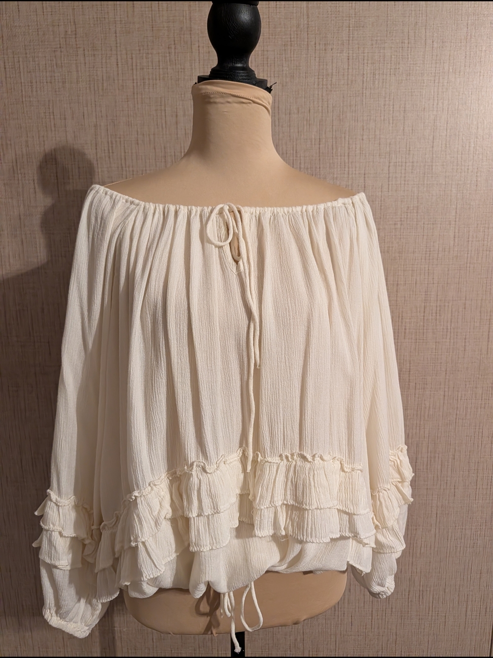 Denim & Supply Ralph Lauren Cream Off-Shoulder Ruffle Peasant Top